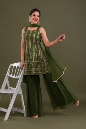 Mehendi Sequins Georgette Readymade Sharara Suit