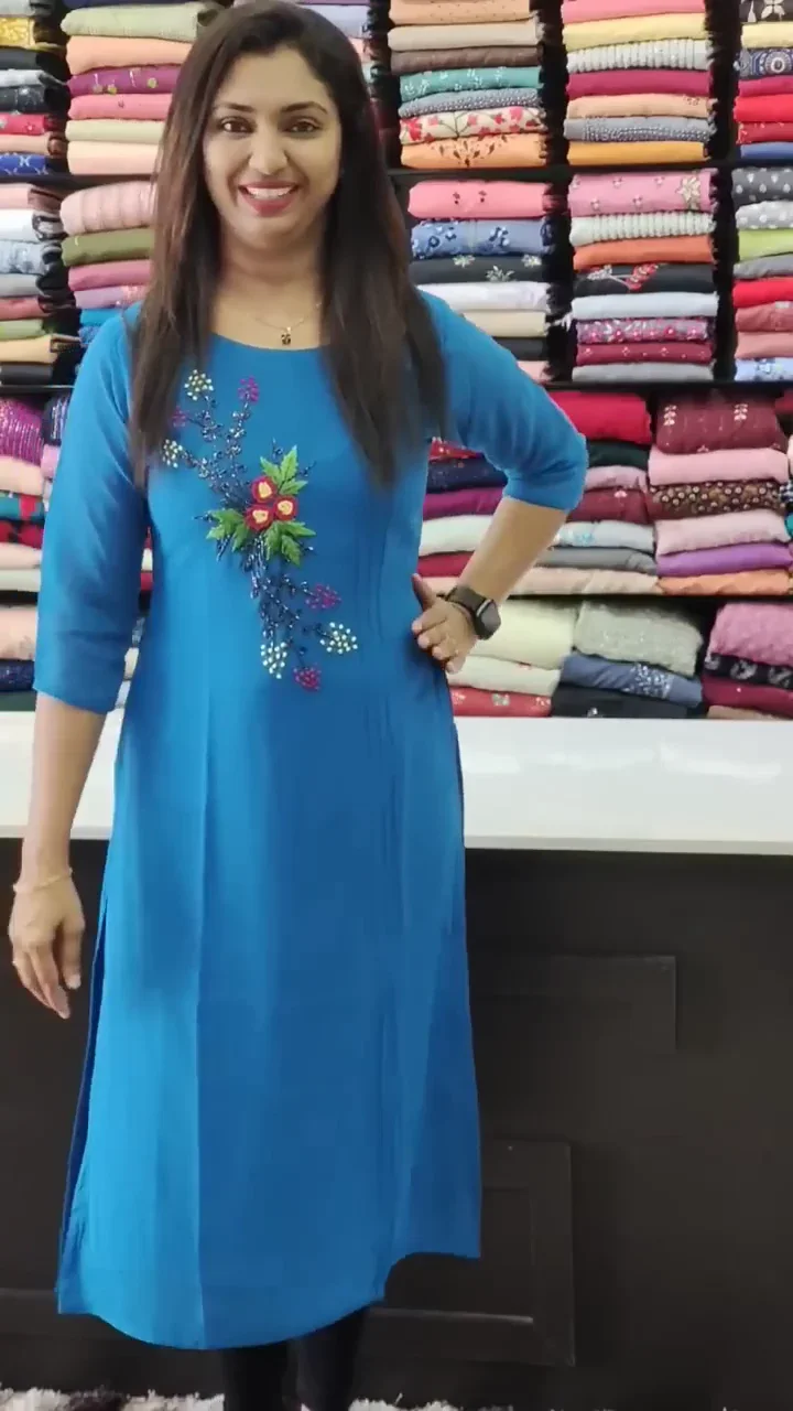 Sky Blue Embroidered Kurta for Women - image 2
